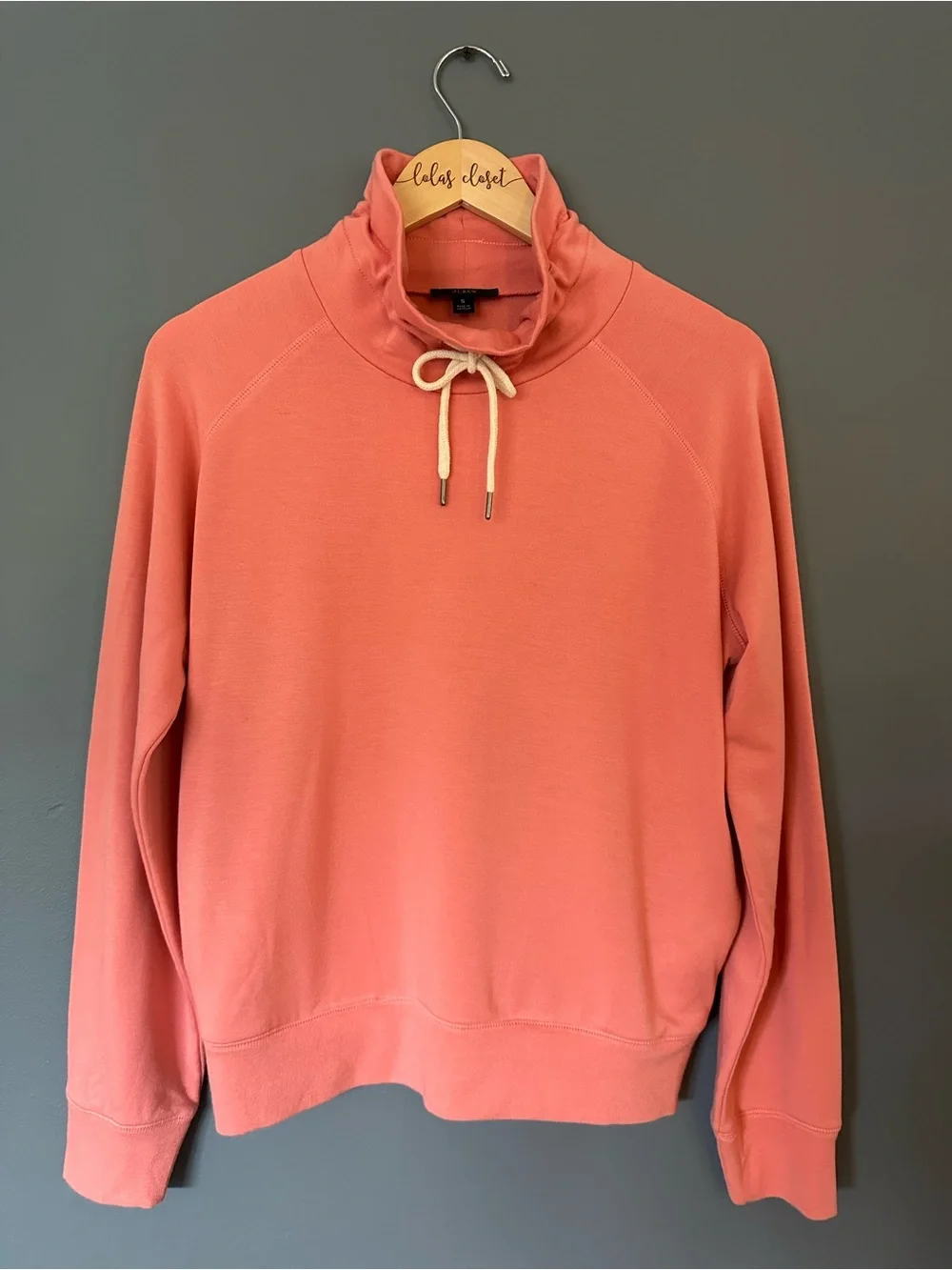 J. Crew Coral Cowl-Neck Pullover Sweater With Drawstring Neck Small NWOT